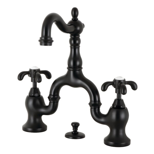 Bridge Bathroom Faucet with Brass PopUp, Matte Black